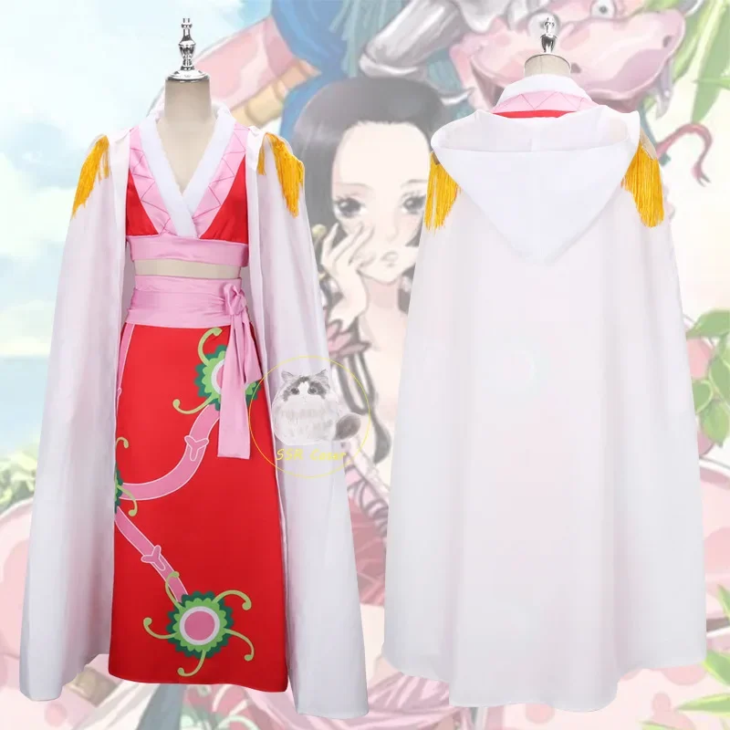 2025 Anime nuevo Cosplay disfraces Sexy imperio rojo vestido tipo kimono uniforme Boa Hancock peluca pendientes disfraces de Halloween QAQ1