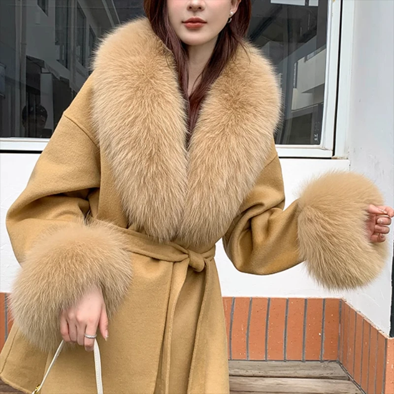 Real Fox Fur Collar For Women Winter 100% Natural Scarf Luxury Neck Warm Scarves Match Overcoats Fur Scarf And Cuffs One Set