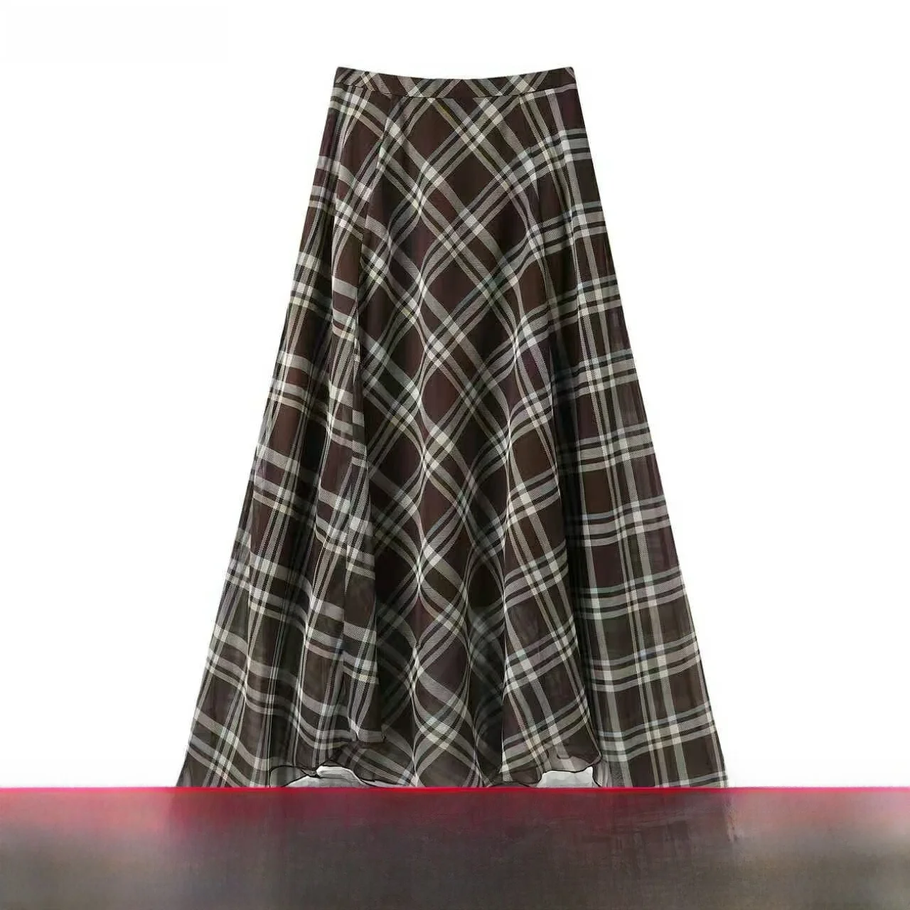 

High Waist Plaid A-Line Midi Skirt Women's Versatile Autumn 2025 Asymmetrical Casual Loose Fit Skirts for Teen Girls
