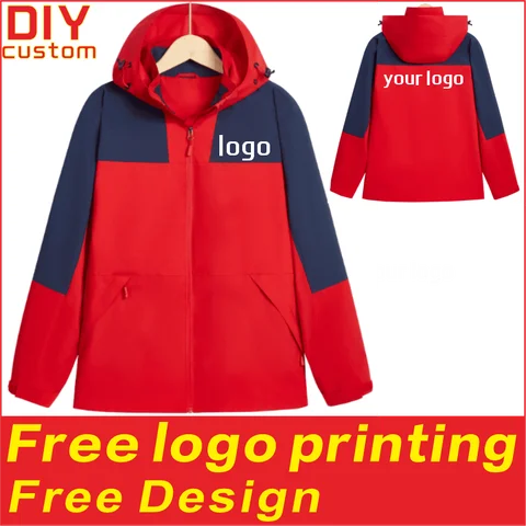 Hooded jacket windbreaker zipper cardigan windproof and waterproof men's and women's jackets custom printed logo embroidery