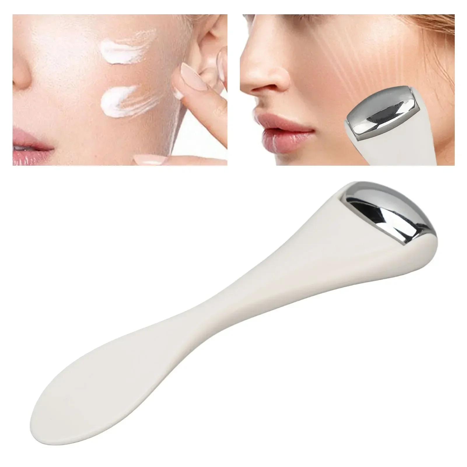 1pcs Facial Metal Ice Roller Stainless Steel White Mini Eye Metal Ice Roller for Mini Eye Puffiness Tighten Skin Care Tool