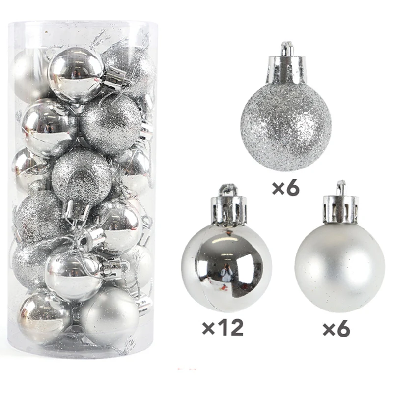 (24 unids/bolsa) cubo de decoración navideña de 28mm colgante de bola silenciosa brillante colgantes de árbol de Navidad decoraciones de escena de ventana de Año Nuevo Prop