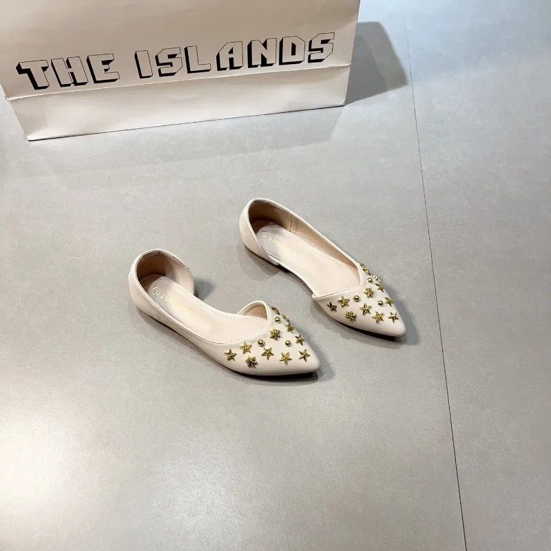 

New Womens Shoes Exquisite Metal Decoration Casual Shoes for Woman Fashion Pointed Tip Flat Shoe Designer Shoes Zapatos De Mujer