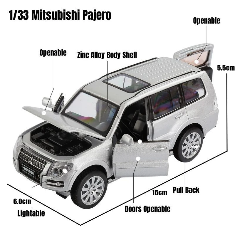 1/32 Mitsubishi Pajero SUV спортивный миниатюрный литой под давлением игрушечный автомобиль из сплава модель автомобиля звук и свет коллекция подарок для детей мальчиков