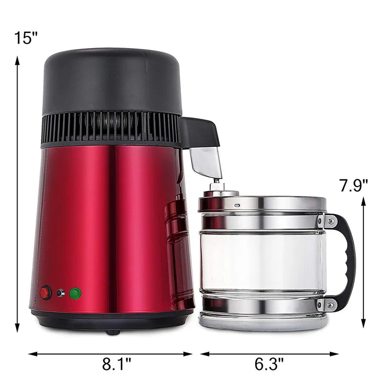 Stainless Steel Alcohol Purifier Filter Glass Jar Red 4L Water Distiller