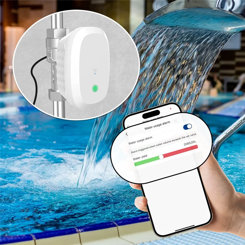 AAAEL-Tuya Wifi válvula de agua medidor de flujo de consumo vida inteligente alarma de detección de fugas de agua para Alexa Google