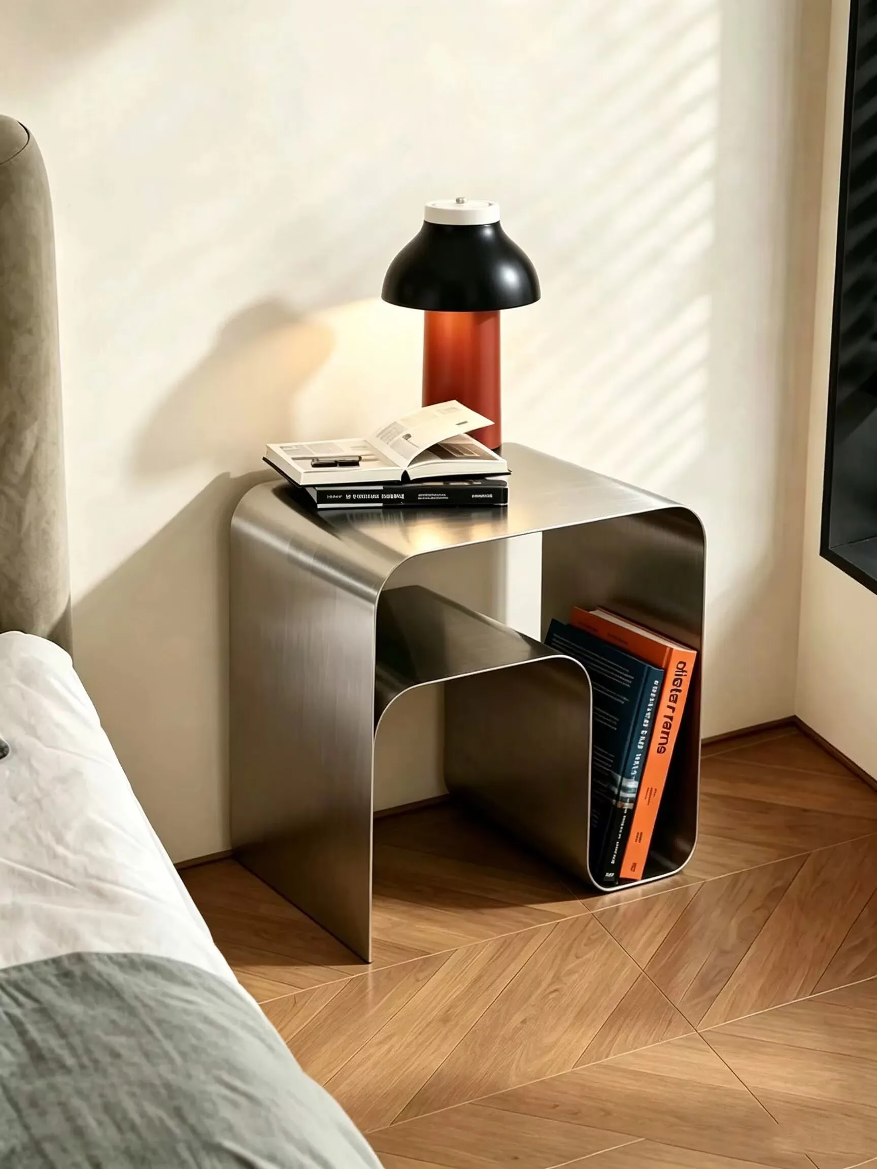 Coffee table storage table Nordic stainless steel edge Italian living room sofa side table luxury bedroom bedside table