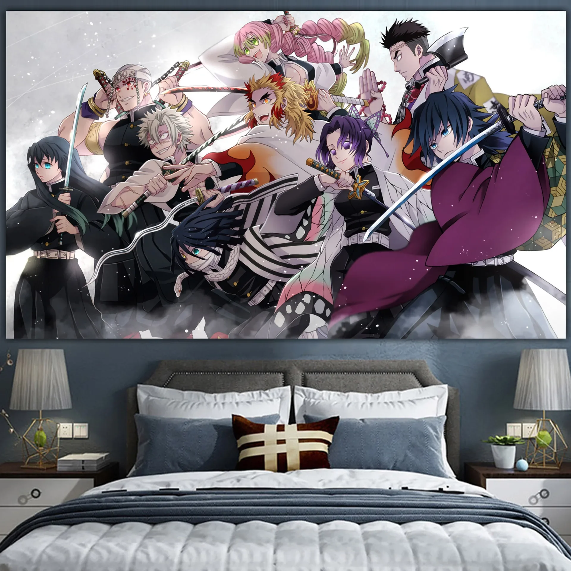 Demon Slayer Blade Anime Pattern Tapestry Room Aesthetics Polyester Bedroom Living Room Decor Wall Hanging Tapisserie