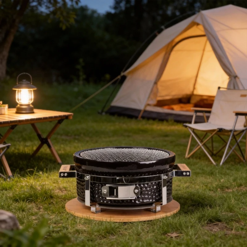 

Round Charcoal Grill Portable Outdoor Camping BBQ Smoker for Household Use