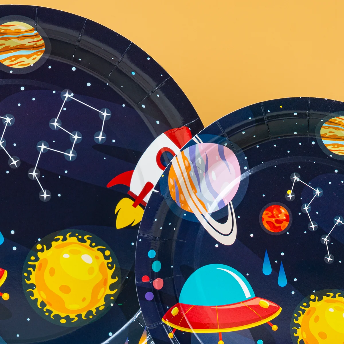 10/25/50pcs Solar System Galaxy Paper Plates Disposable Rocket UFO Plates for Space Themed Kids Birthday Party image 3