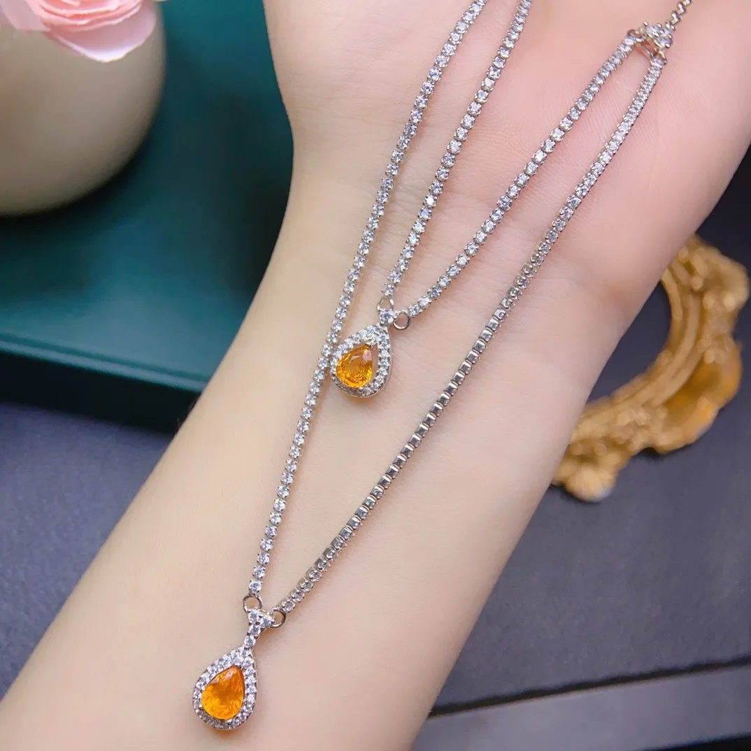 Natural Fanta Stone Necklace S925 Sterling Silver Inlaid with Natural Gemstones High Clarity Fire Color Flash 4*6mm, 5*7mm
