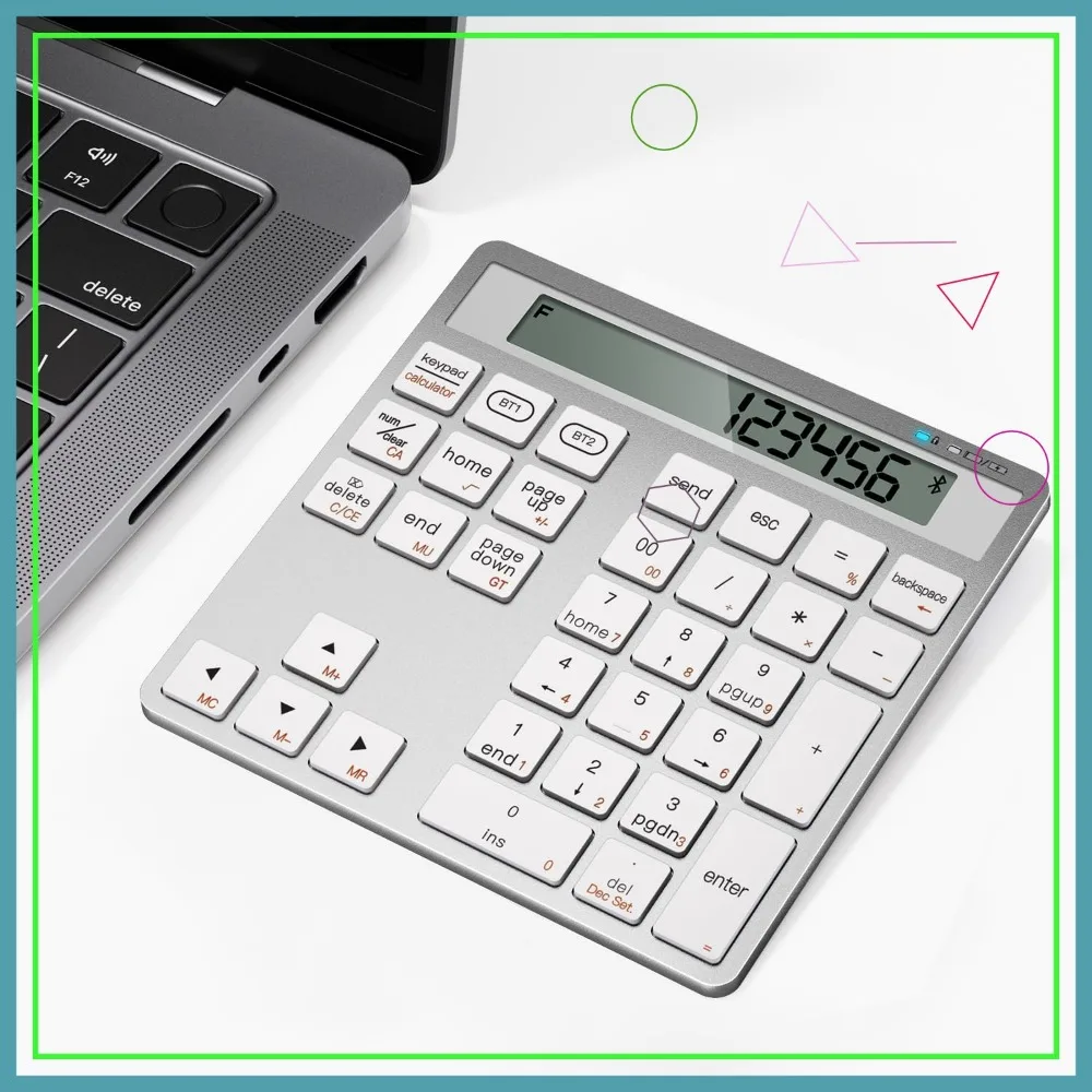 لوحة مفاتيح أرقام لاسلكية قابلة لإعادة الشحن مع بلوتوث مزدوج، شاشة آلة حاسبة مكونة من 34 مفتاحًا لجهاز Windows Mac PC Tablet #1