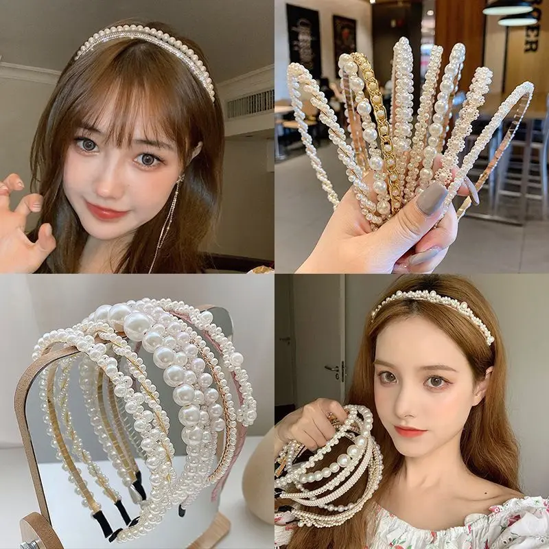 New Women Fashion Hair Hoop Simple Pearl Hairband Non-Slip Female Headband Hair Accessories Headwear