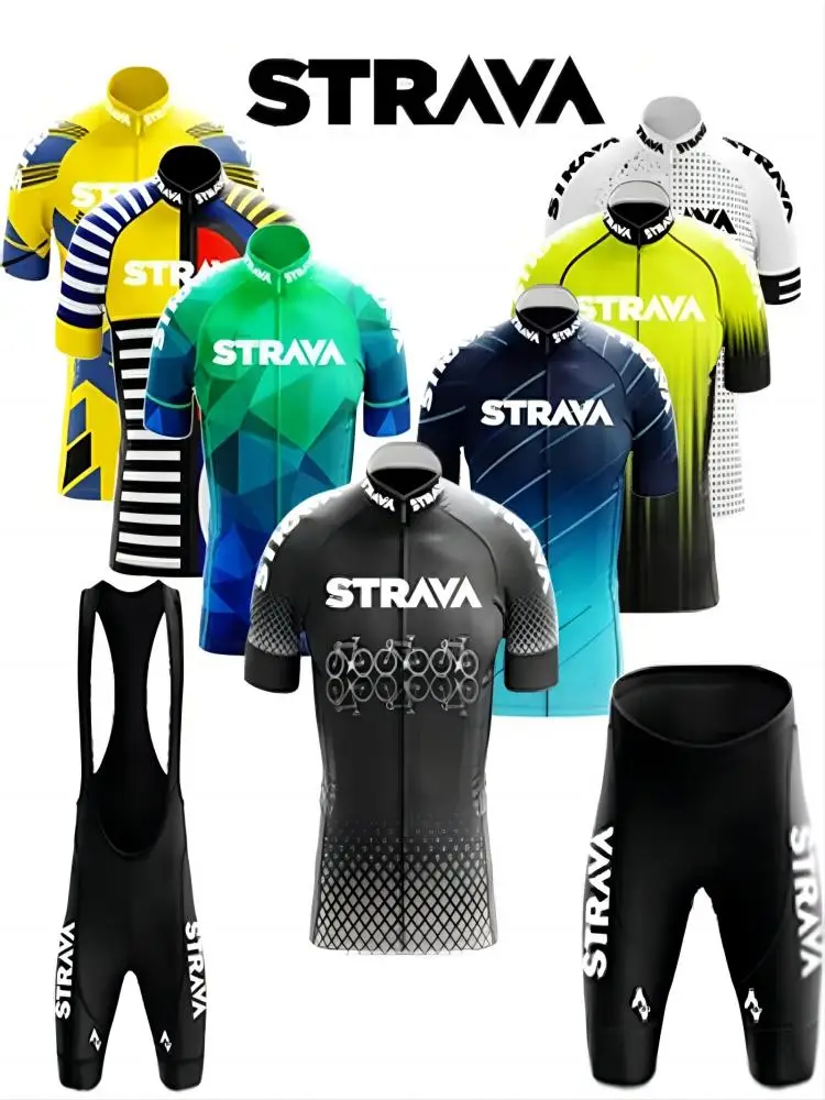AliExpress Strava Men's Cycling Outfit Bicycle Shorts Road Bike Sports Set Mountain Cycle Jersey Breathable Summer Clothing Pro Uniform