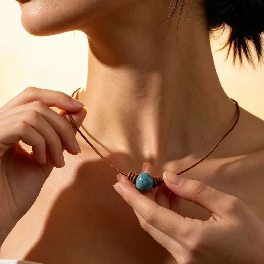 Retro Turquoise Beaded Short Choker Necklace for Women, Close Fitting Neck Chain, Versatile Daily Party Jewelry Gift