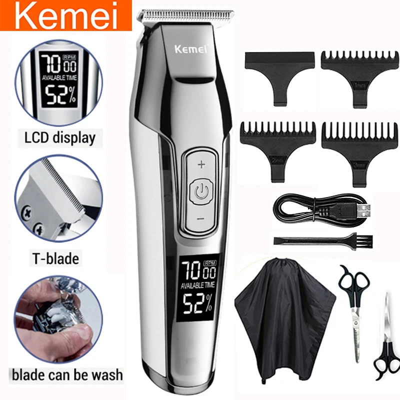 Kemei T blade Hair cutting machine, close to 0 mm haircut, Barber Hair clipper professional, Electric shaver for men