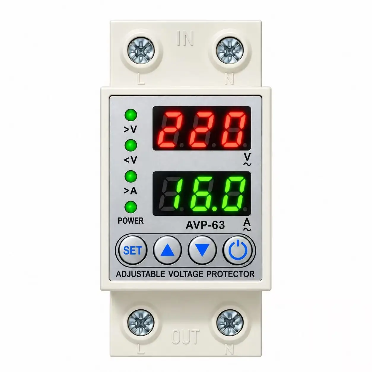 220V AC Adjustable Over Under Voltage Protective Device Protector Relay Monitor Current Limit 63A