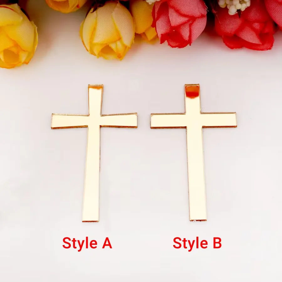 20pcs/lot Small Acrylic Gold Mirror Cross Silver Sticker 3D DIY Marriage Wall Crosses Home Decoration Guest Gift Accessories