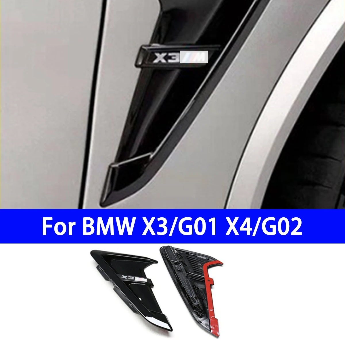 

Suitable for BMW G01G02 X3X4 Modified Carbon Fiber Fender with Glossy Black Air Vents and Side Gill Trim on The Side Edges