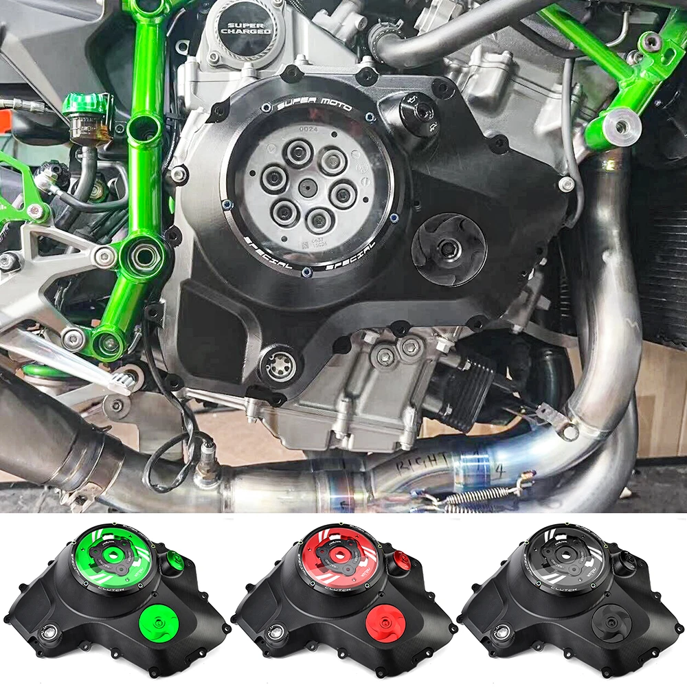 For Kawasaki Ninja H2 SX / SE ZH2 Z H2 Engine Racing Clear Clutch Cover & Spring Retainer Motorcycle 2024 2023 2022 2021 2020