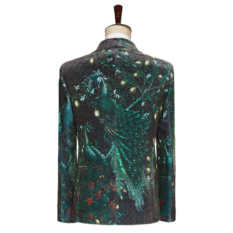 2026 New Men's Luxury Blazer, Green Floral Print Coat,  Banquet Wedding Guest Suit Jacket, Party Prom Dress Tops