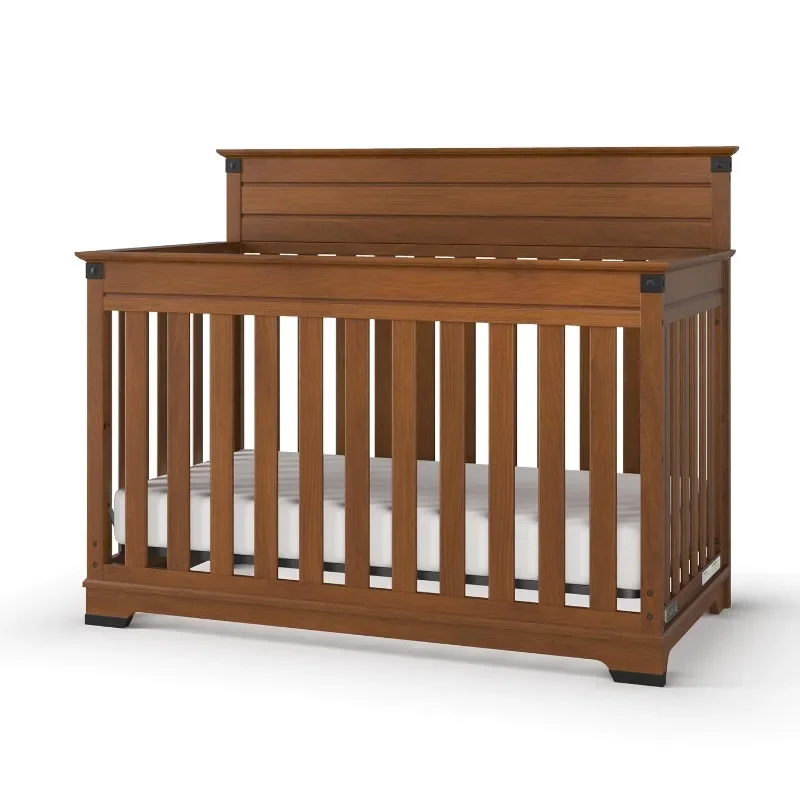 

4-in-1 Convertible Crib, Converts to Day,Toddler,Full Size Bed, 3 Adjustable Mattress Positions, Non-Toxic, Baby Safe Finish