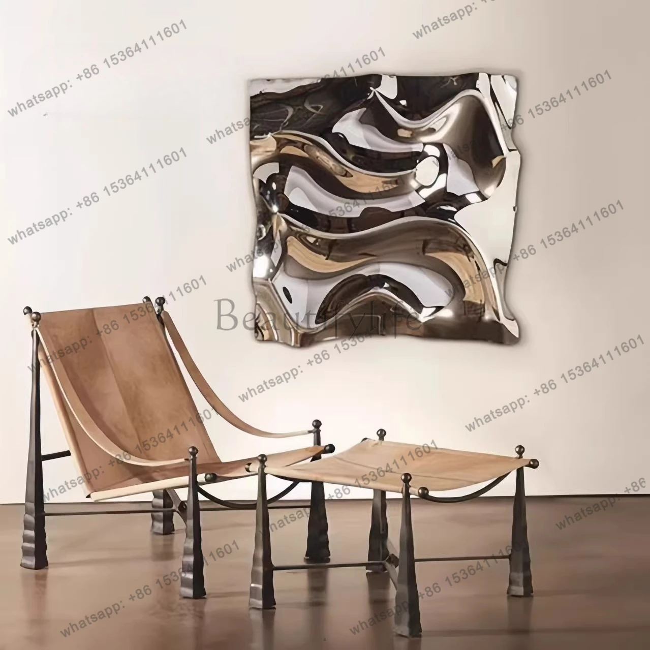

Mirror wall hanging stainless steel metal wall decoration, light luxury living room entrance dining room wall decoration