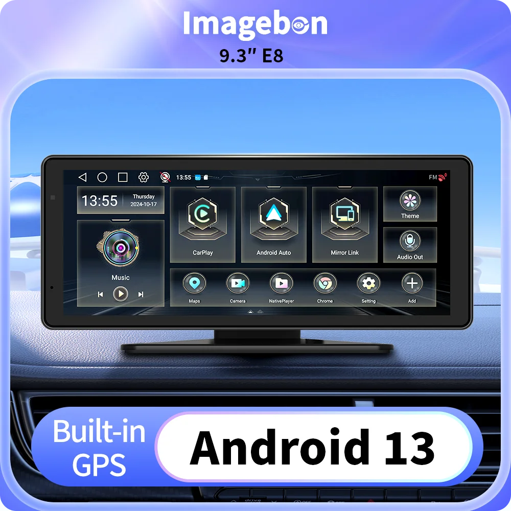 Imagebon 9.3″ Android 13 Car Camera Wireless CarPlay & Android Auto Dashcam WiFi GPS Navigation Rearview Mirror Reversing Cam