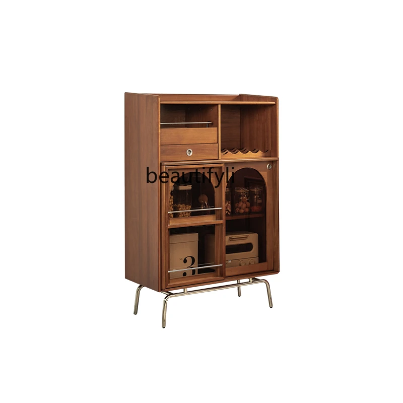 

Retro Sideboard Cabinet Small Apartment Solid Wood Tea Cabinet Side Cabinet Wine Cabinet Living Room Wall Nordic Coffee Cabinet