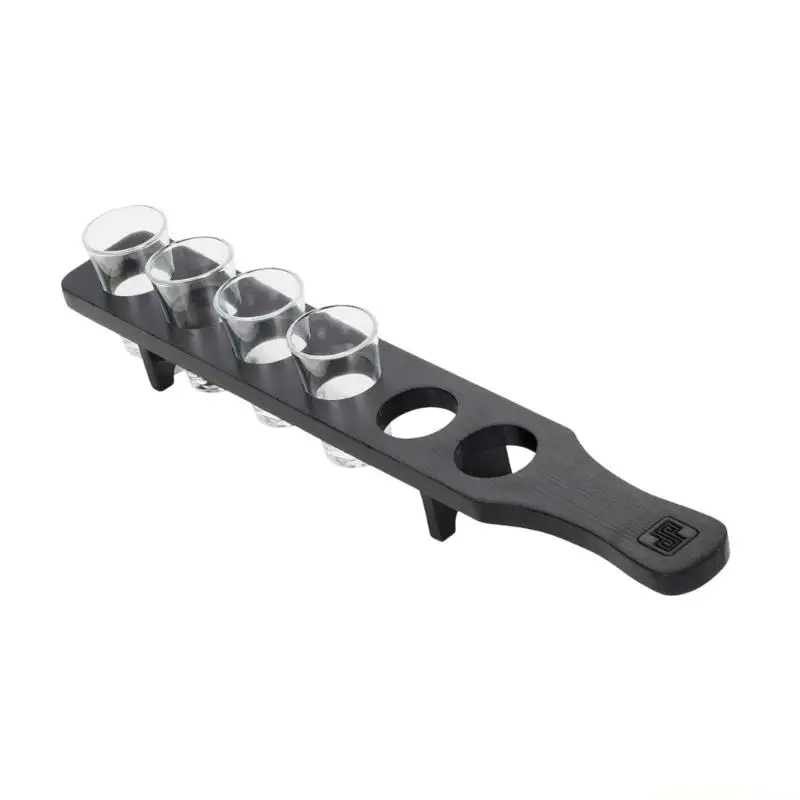 QX2E Professional Tequila Serving Solution Wooden Tray Shot Glasses Display Stand with 6 Holes Party Accessory