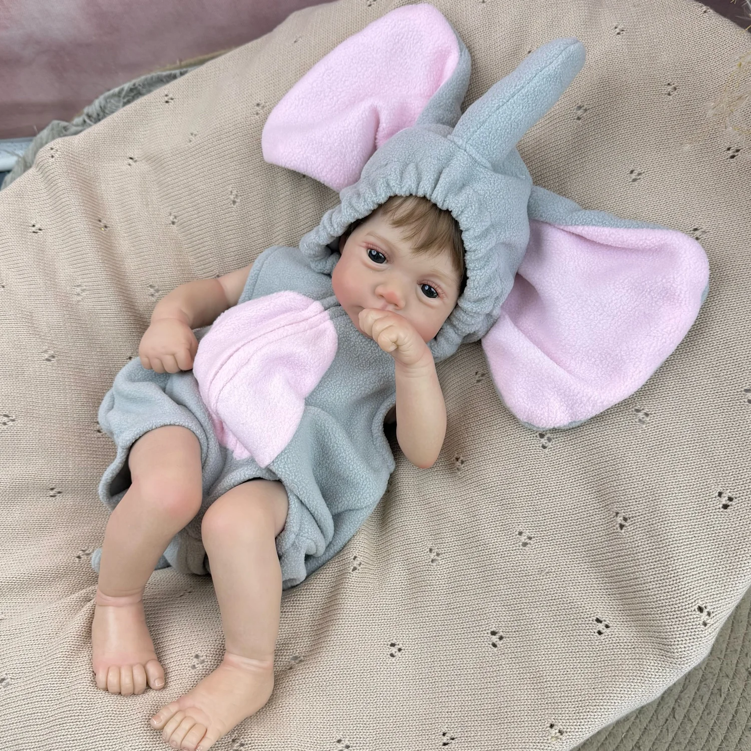 BZDOLL Cloth Body 48CM Reborn Baby Doll Toy For Girl 19inch Handmade Doll Set with Elephant Themed Clothing Lovely Birthday Gift