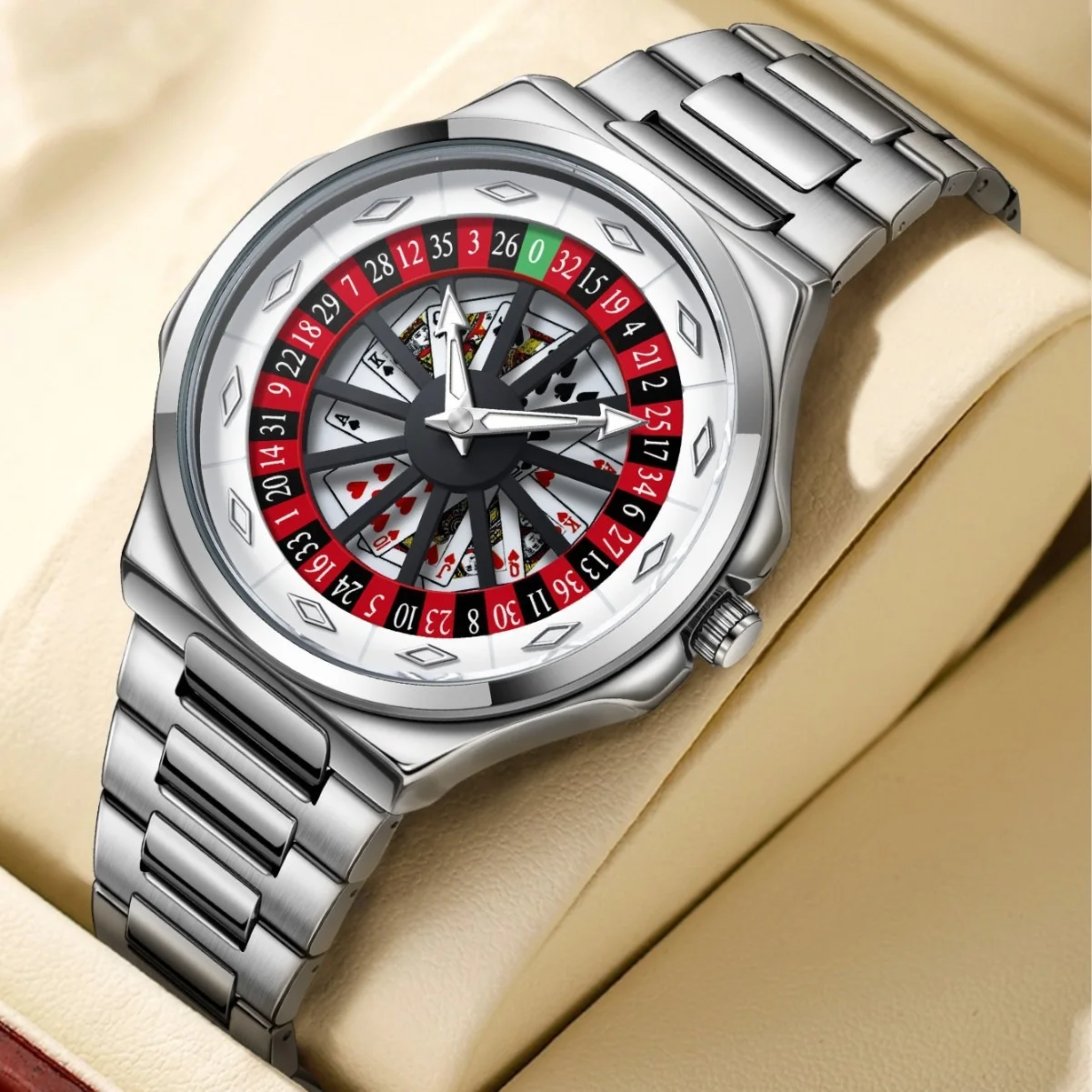 New Watch Wheel Watch Gambling Wheel Rotating Watch Steel Belt Waterproof Men's Fashion Quartz Clock Watches Gift