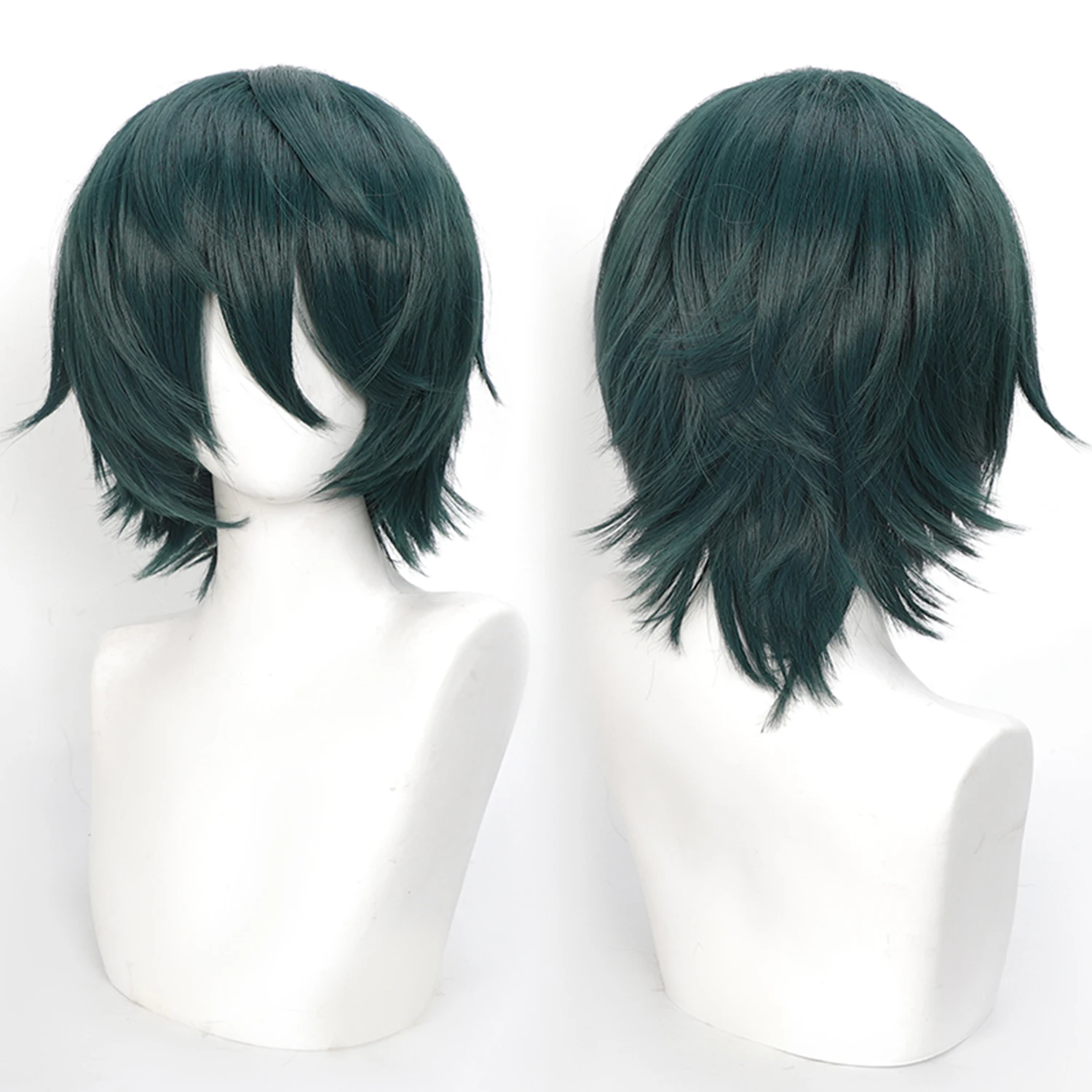 Anime Cosplay Wig Dark Green Short Hair Wig Deku Wig With Bangs Synthetic Wig with Wig Cap for Halloween Party Comic Con