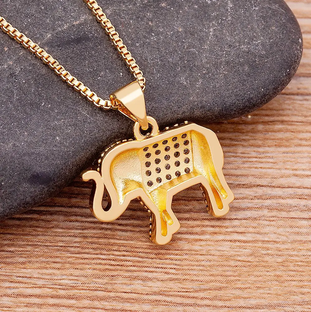 Nidin Charm Lucky Elephant Necklace Cubic Zirconia Pendant Gold Color Long Chain Choker For Women Party Wedding Jewelry Gift