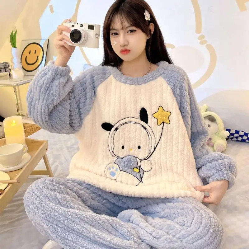 

New Kawaii Sanrio Pochacco Lotso Plush Pajamas Homewear Round Neck Sweet Warm Winter Birthday Gifts Girlfriend Gifts for Girls