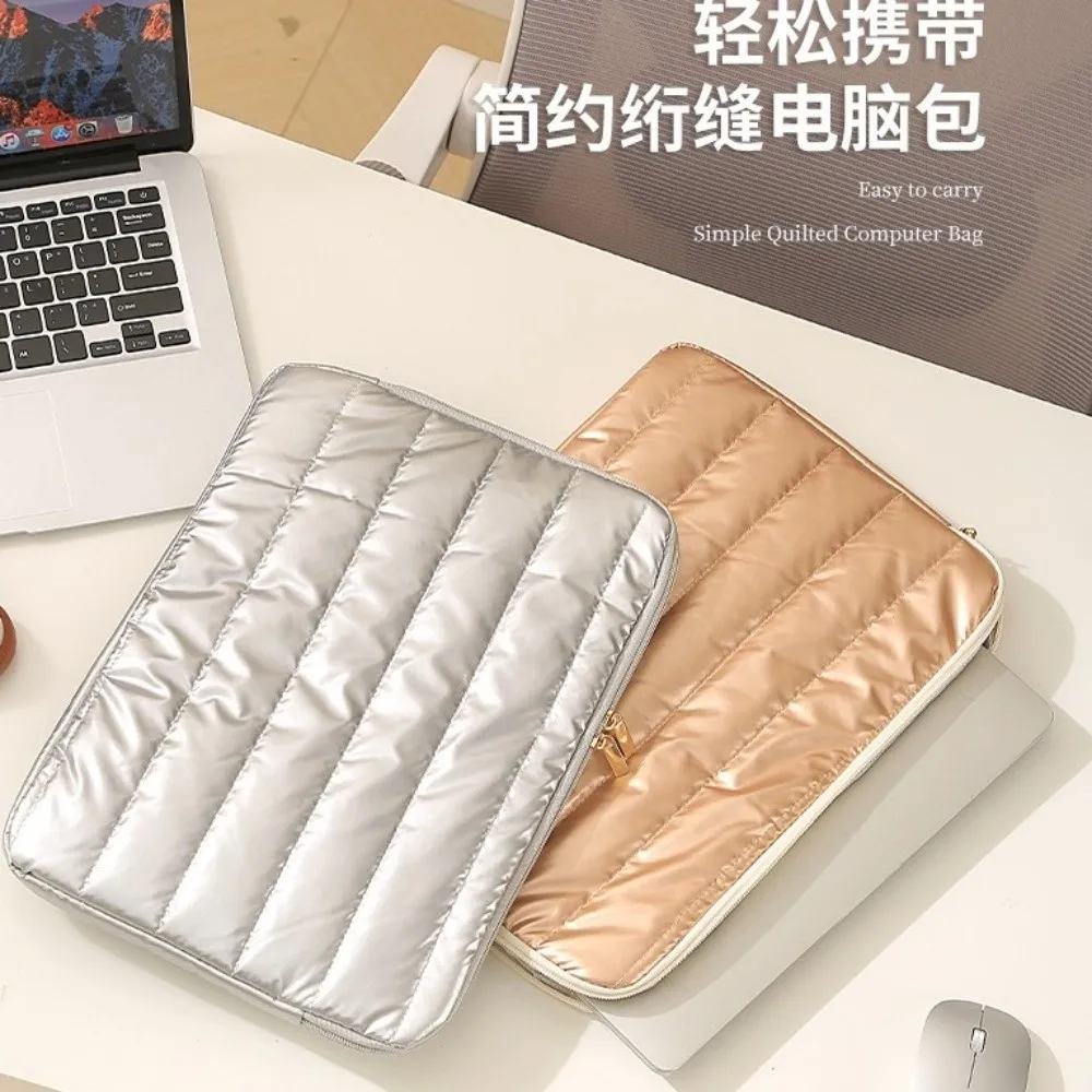 Nylon Quilted Computer Bag Water Resistant Quilted Padding Laptop Sleeve Bag Shock Absorbing Laptop Carrying Case Office Commute
