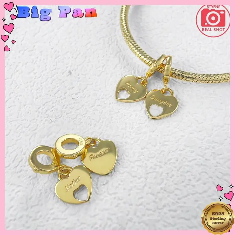 S925 Silver Heart Series Charm Gold Love Star Beads Double Dangle Charm Be Love Heart Charm for Women Diy Fine Jewelry Gifts