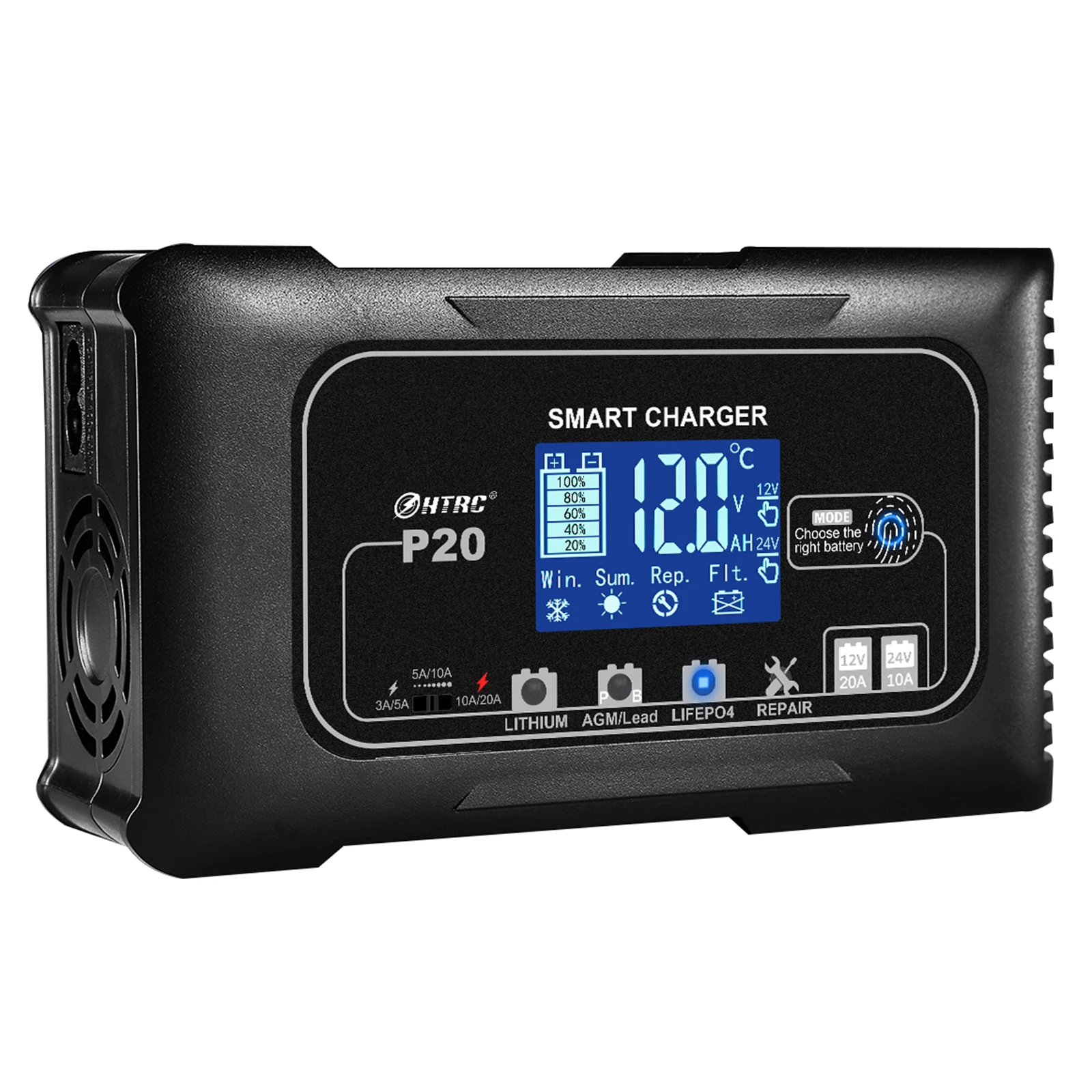 12V 24V auto-acculader 7-traps opladen voor lithium loodzuur Lifepo4 (EU)