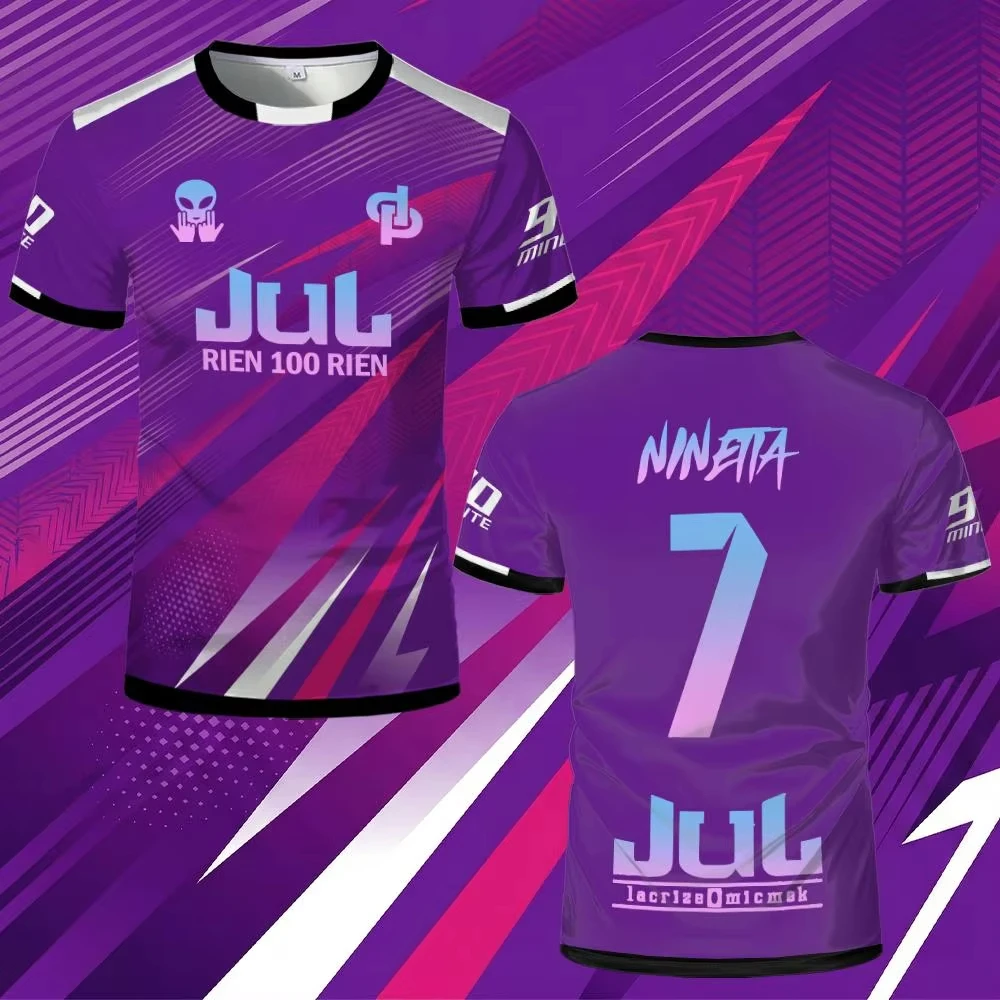 90-Minuten-Fußballtrikot – Weiß-blaues Lightning-Design „Jul Rien 100 Rien“ Y2K Oversized Schnelltrocknendes Sportshirt für Kinder/Erwachsene ﻿ – Detail 6