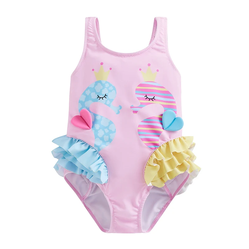 ZIYIXIN Infant Toddler Baby Ruffle  Swimsuit Cute Seahorse Print Swimwear Bathing Suit Summer Clothes Outfi 1-6T