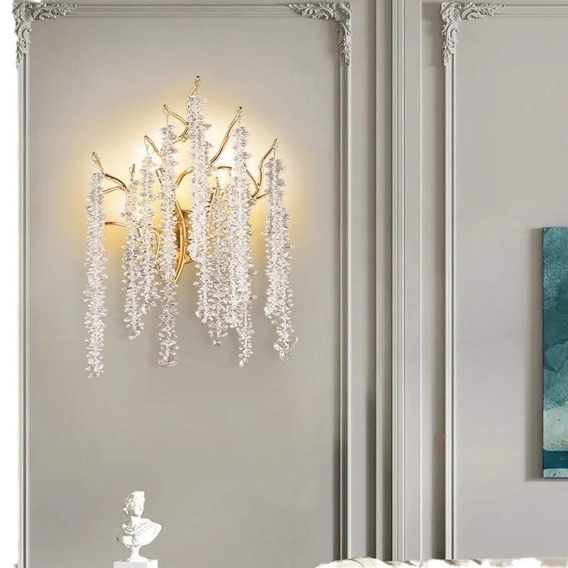 Light Luxury Creative Branch Wall Lamp Crystal Chandelier Master Bedroom Living Room Feature Wall Decorative Fixture