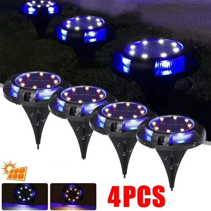4 قطعة 12LED قرص الطاقة الشمسية ضوء في الهواء الطلق حديقة الشمسية إضاءة تحت الأرض سطح السفينة ضوء الأضواء دفن الشمسية LED مصباح حديقة ديكور #1