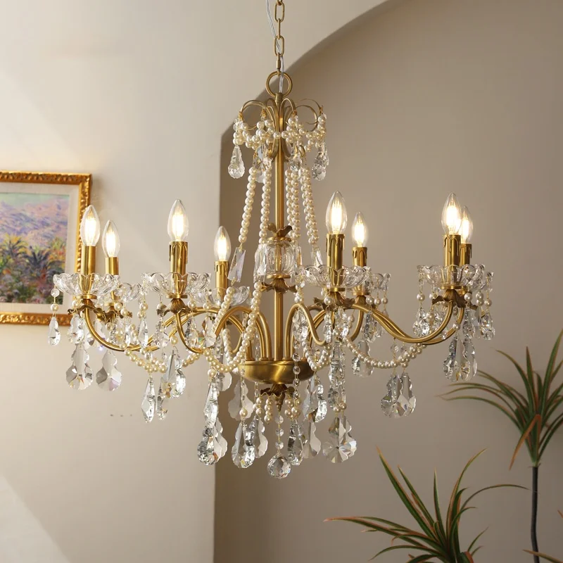 French Luxury Candle Chandeliers Teardrop Shape K9 Crystal Pendant Lights Living Room Bedroom Hotel Restaurant Gold Hanging Lamp