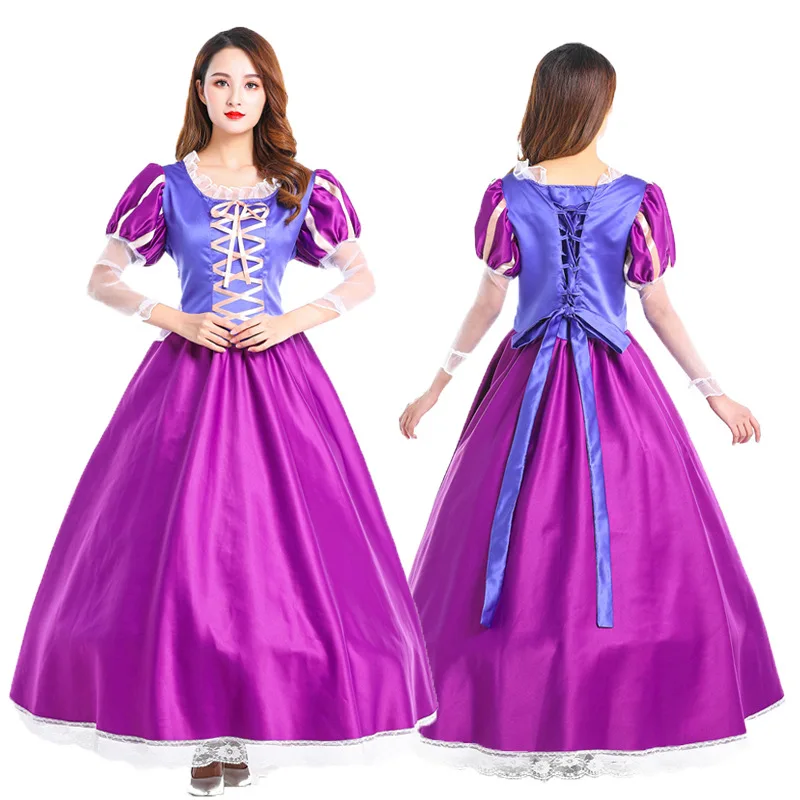 Disney Magical Romance Women' Halloween Party Cosplay Long Hair Princess Costume Adult Purple Princess Dress Women Birthday Gift