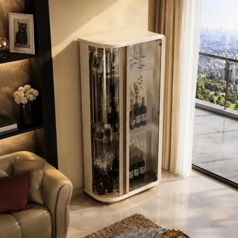 Italian Light Luxury Wine Cabinet Modern Simple Wall Display Unit with Tempered Glass High End Home Storage Showcase