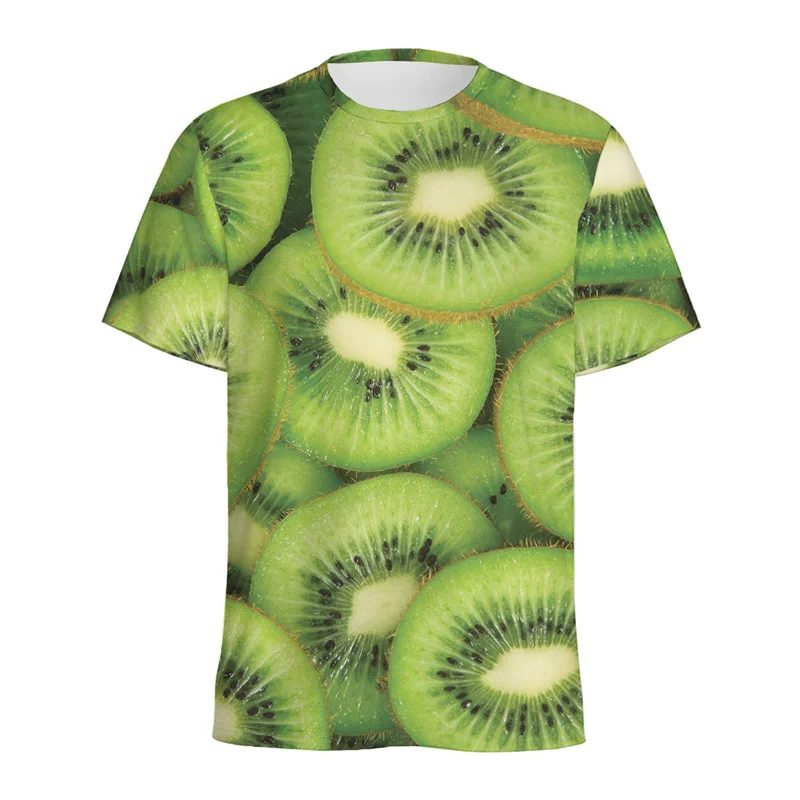 Fashion Kiwi Strawberry Graphic T-shirt Men Cartoon 3D Printed Fruits T Shirts Women Round Neck Tees Tops Loose Short Sleeves