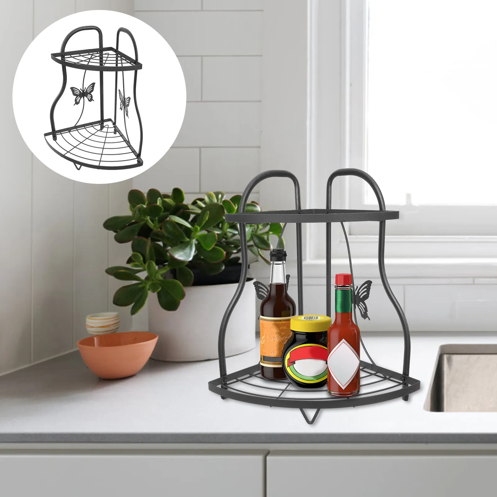 

Прочная металлическая полка-органайзер для кухни и ванной комнаты, для столешницы, для кладовой, с высокой нагрузочной способностью, экономит место, для хранения кухонной утвари и кастрюль