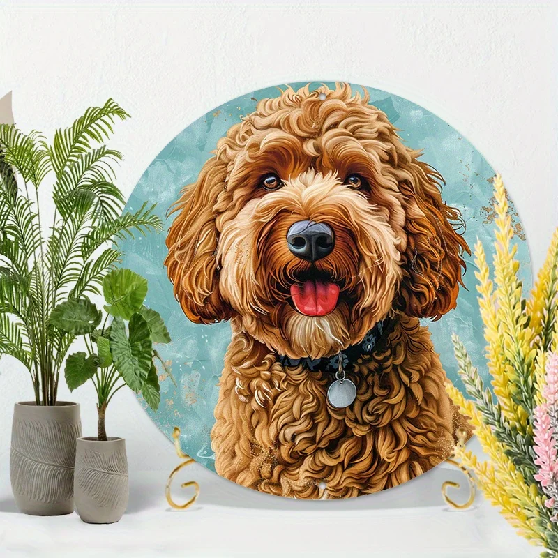 2D Flat, 1pc Goldendoodle Dog Metal Wall Art Sign - 8