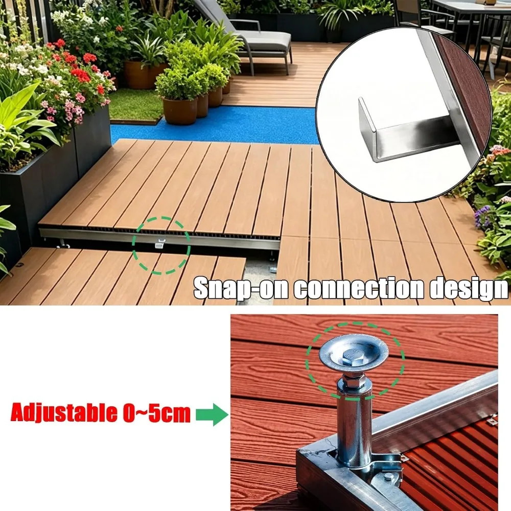 Floating Deck Tiles Interlocking, Waterproof, Metal Frame, Balcony, Backyard, Garden, Gray