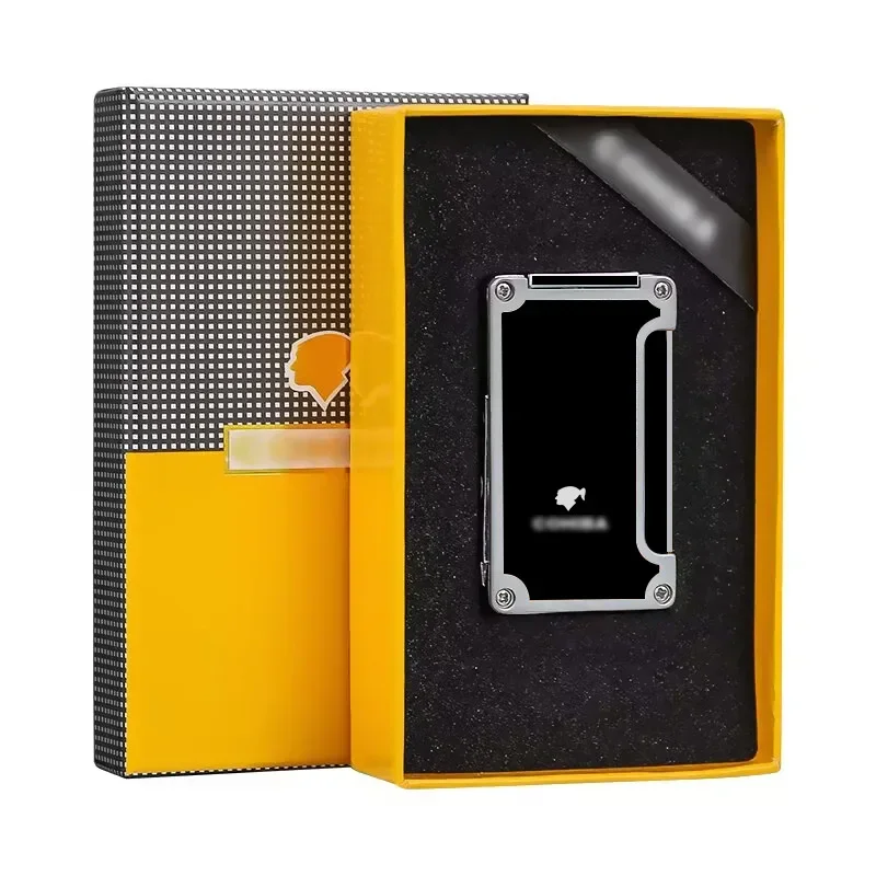 COHIBA Metal Single Torch Blue Flame Cigar Opener High Temperature Resistant Butane Gas Windproof Lighter Gift Box